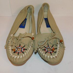 Valley Lane Leather Beaded Vintage Moccasin Flats